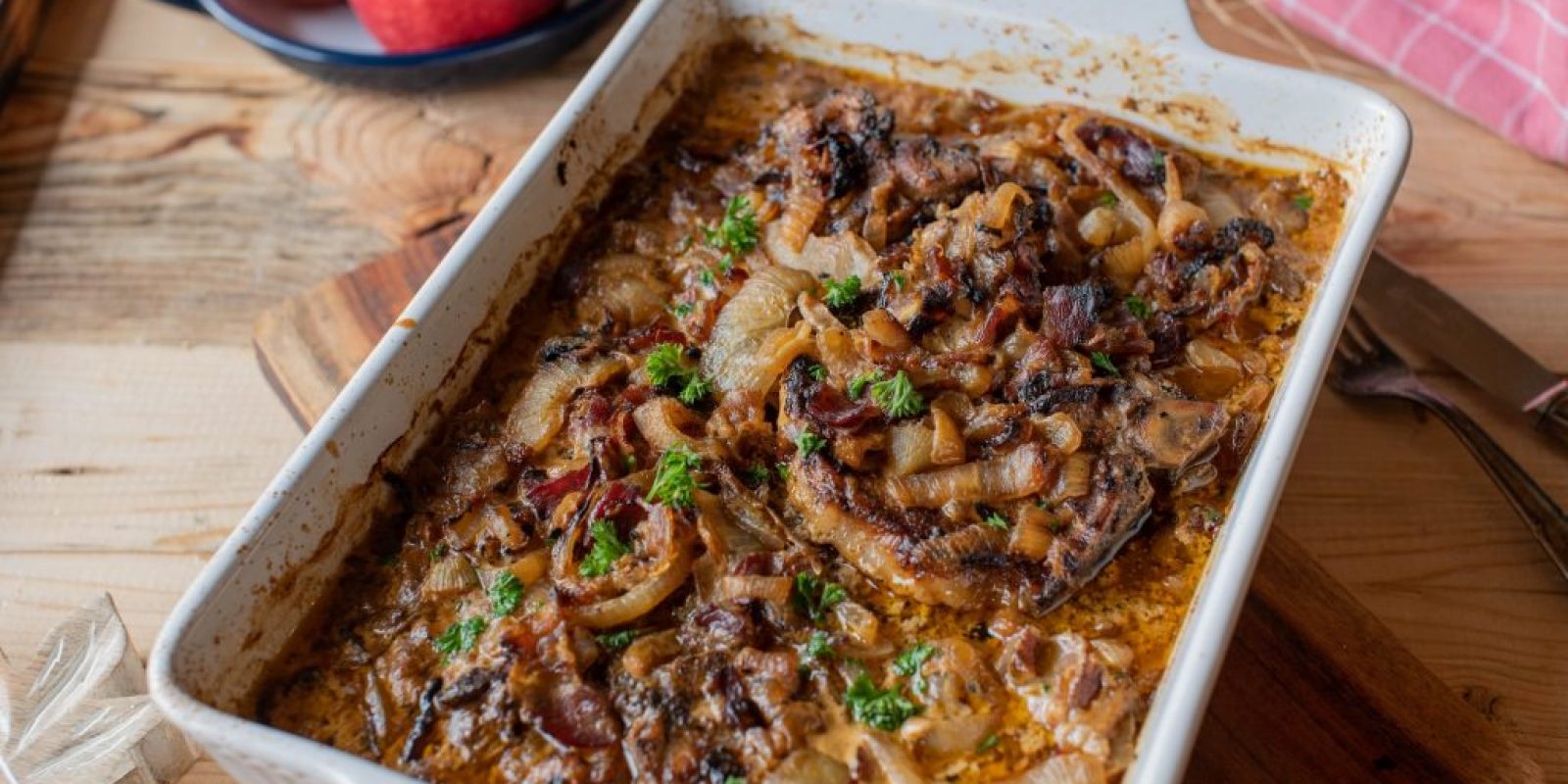 Zwiebel Sahne Schnitzel überbacken