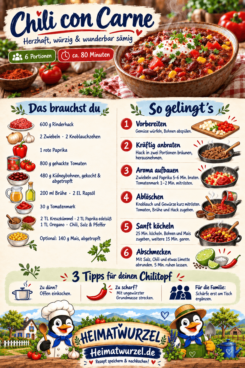 Herzhaftes Chili con Carne Rezept Infografik Herzhaftes Chili con Carne Rezept Infografik