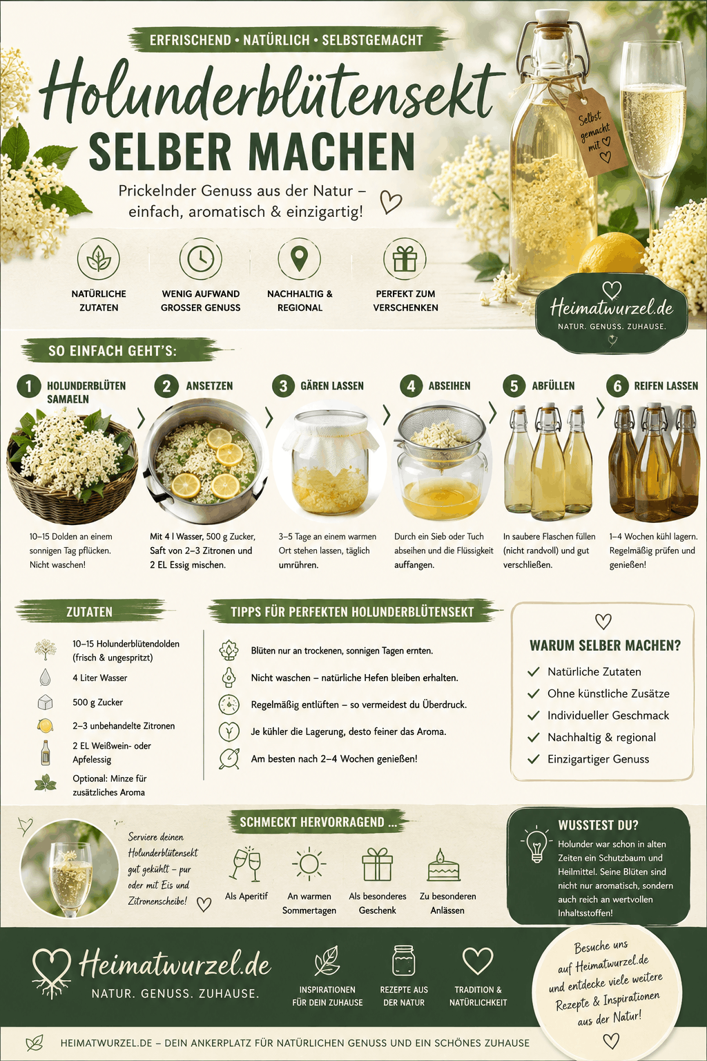 Holunderblütensekt selber machen Infografik Holunderblütensekt selber machen Infografik
