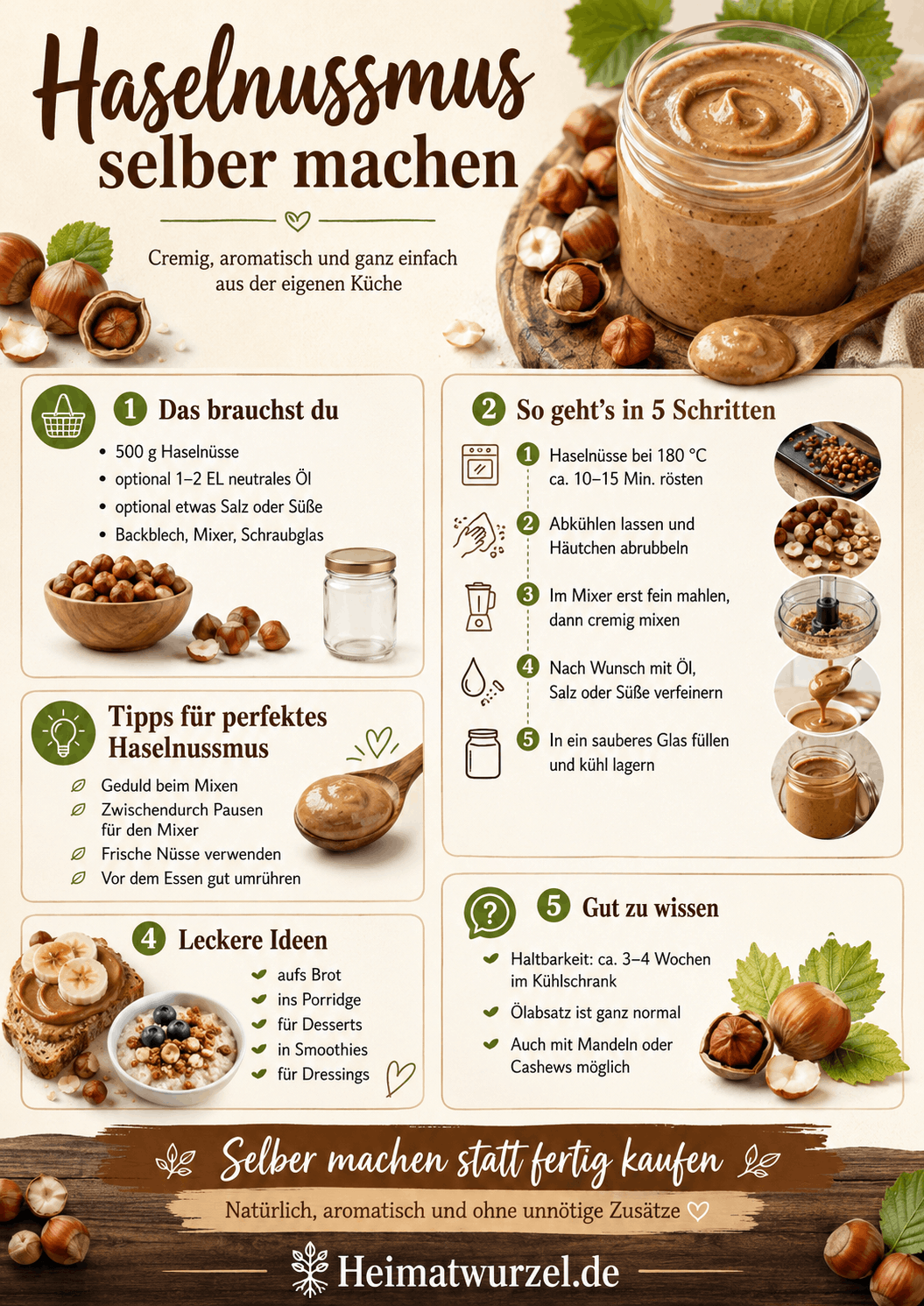Haselnussmus selber machen Infografik Haselnussmus selber machen Infografik