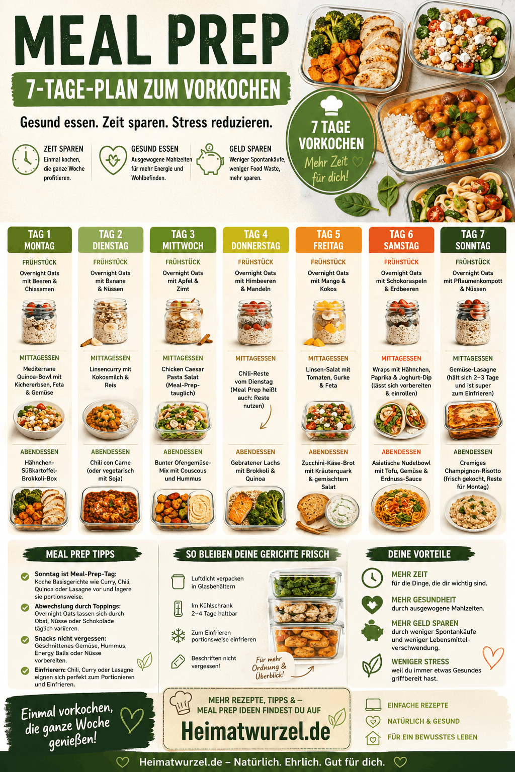 Meal Prep – 7-Tage-Plan zum Vorkochen Infografik Meal Prep – 7-Tage-Plan zum Vorkochen Infografik