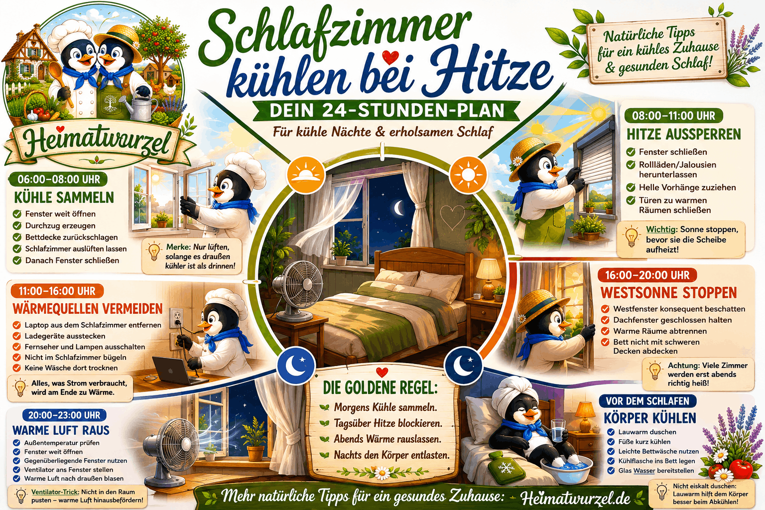 24-Stunden-Plan für ein kühles Schlafzimmer Infografik 24-Stunden-Plan für ein kühles Schlafzimmer Infografik
