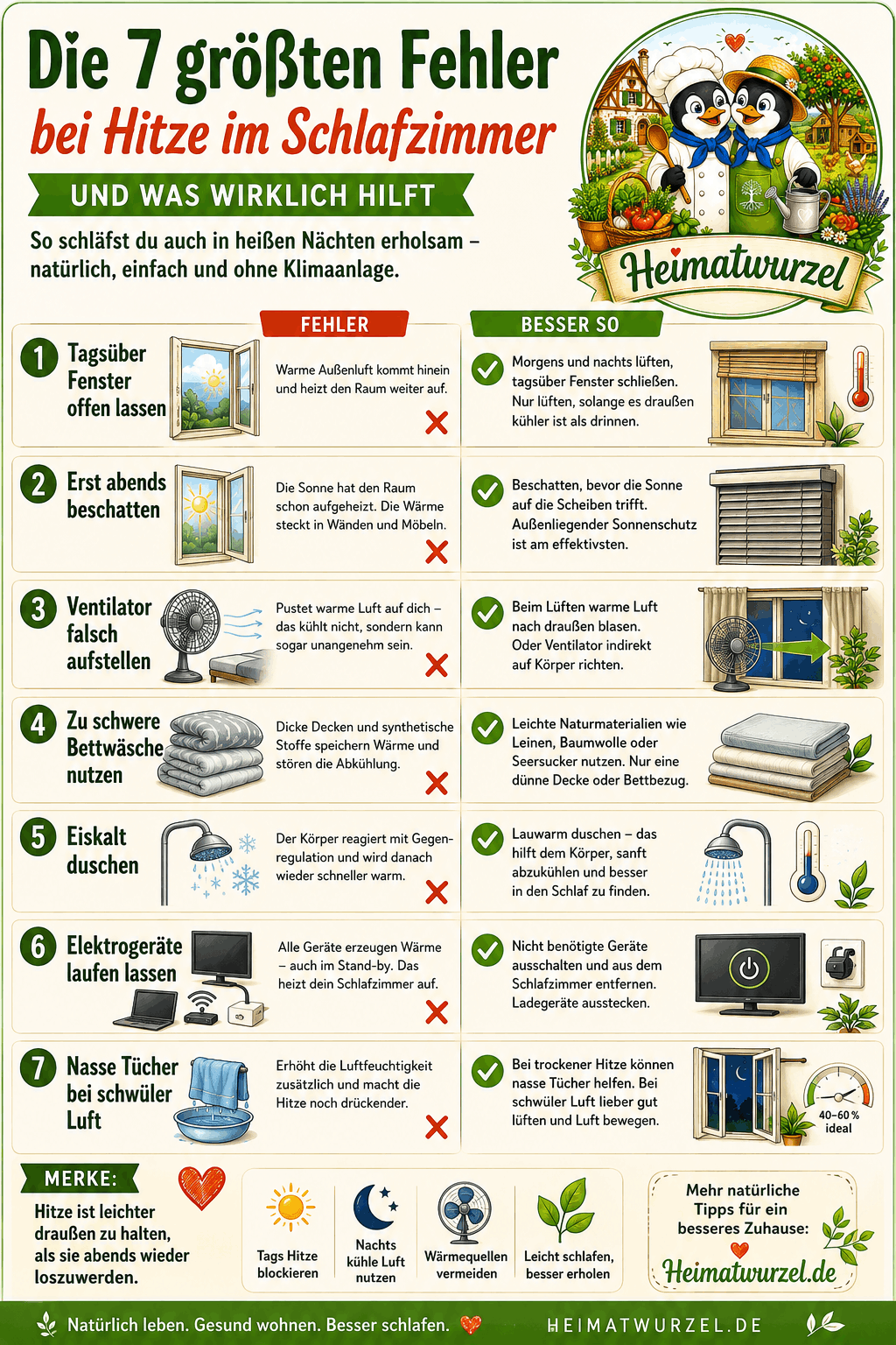 7 Fehler bei Hitze im Schlafzimmer Infografik 7 Fehler bei Hitze im Schlafzimmer Infografik