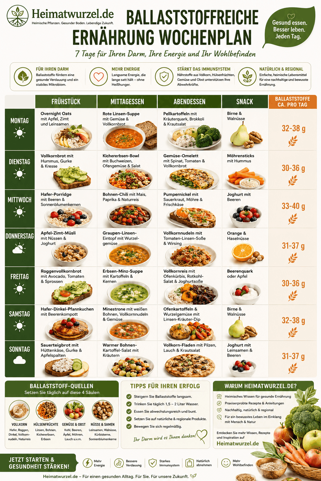 Ballaststoffreiche Ernährung Wochenplan Infografik Ballaststoffreiche Ernährung Wochenplan Infografik