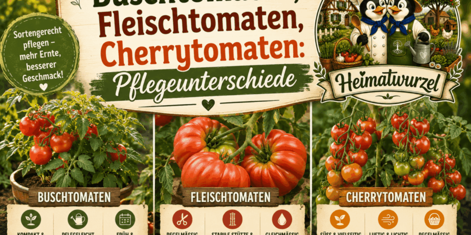 Buschtomaten, Fleischtomaten, Cherrytomaten: Pflegeunterschiede