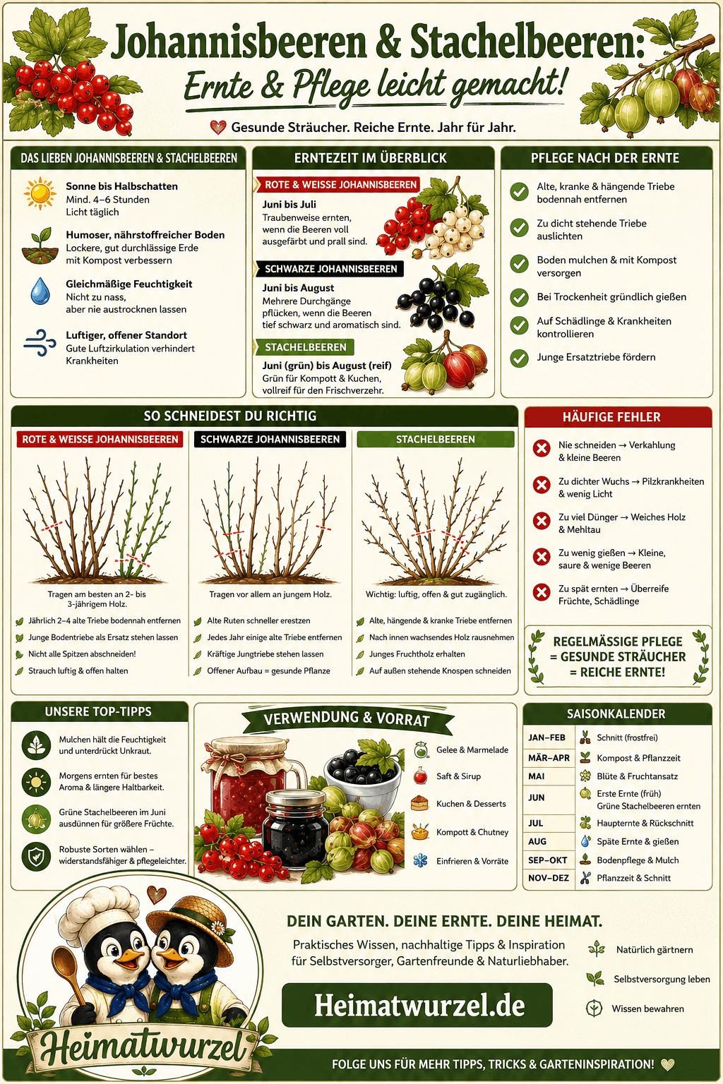 Johannisbeeren und Stachelbeeren: Ernte und Pflege Infografik Johannisbeeren und Stachelbeeren: Ernte und Pflege Infografik