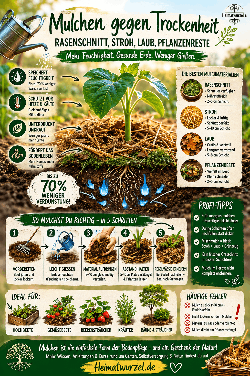 Mulchen gegen Trockenheit Infografik Mulchen gegen Trockenheit Infografik