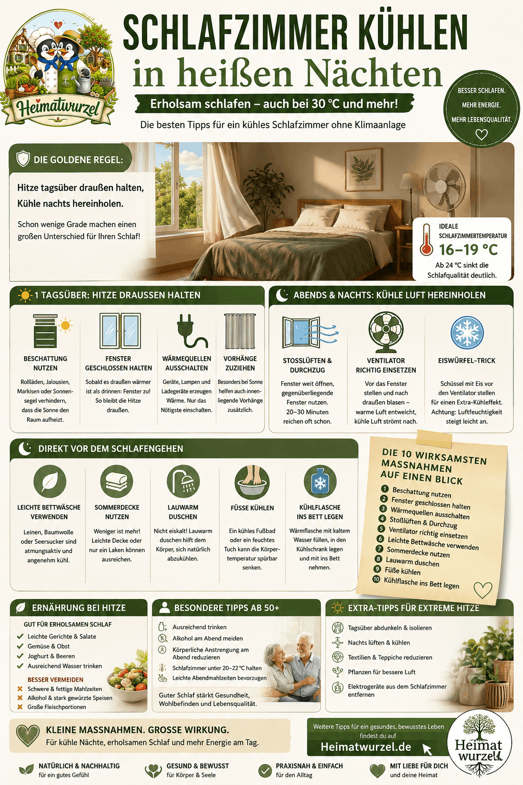 Schlafzimmer kühlen bei Hitze Infografik Schlafzimmer kühlen bei Hitze Infografik