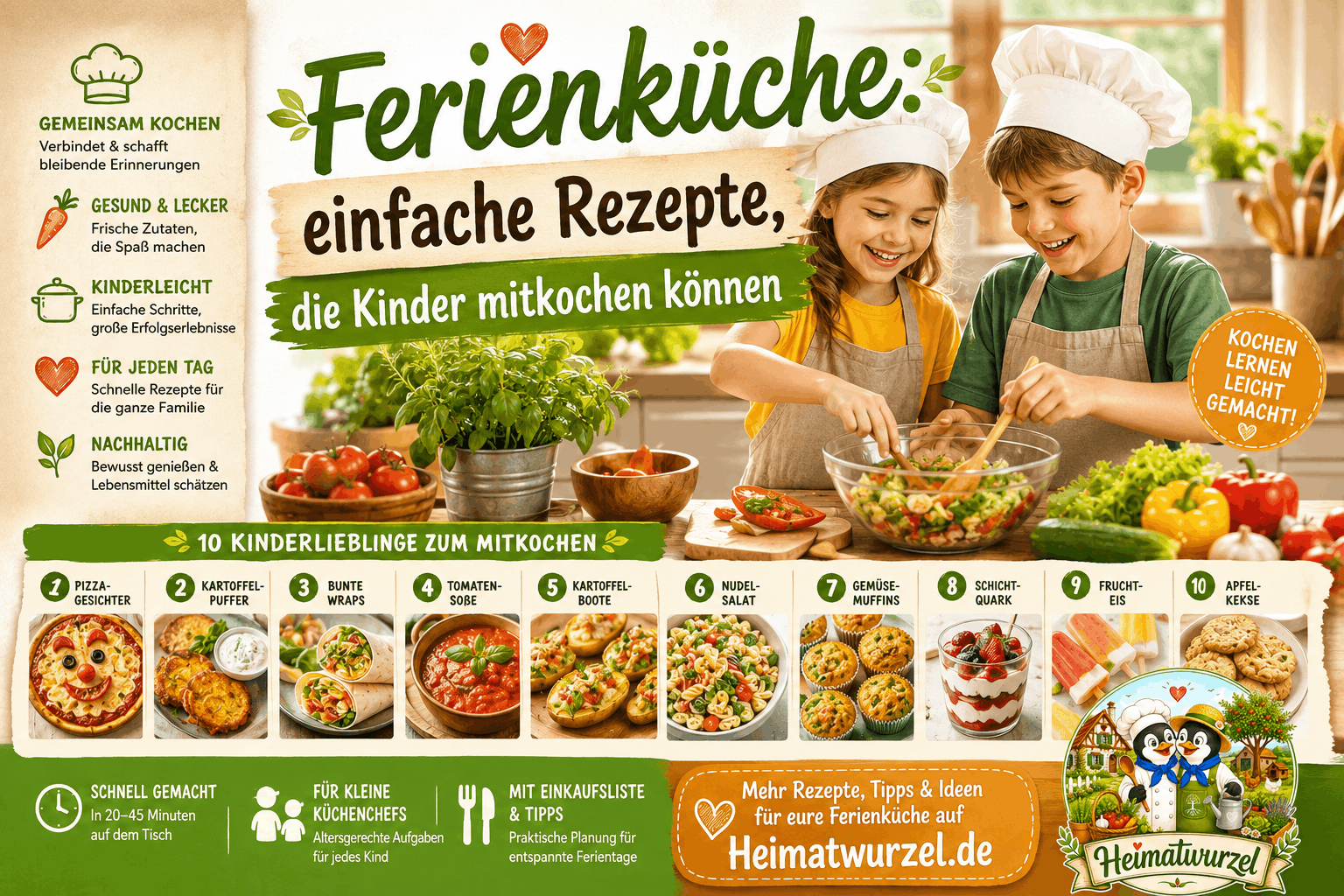 Ferienküche: einfache Rezepte, die Kinder mitkochen können Infografik Ferienküche: einfache Rezepte, die Kinder mitkochen können Infografik