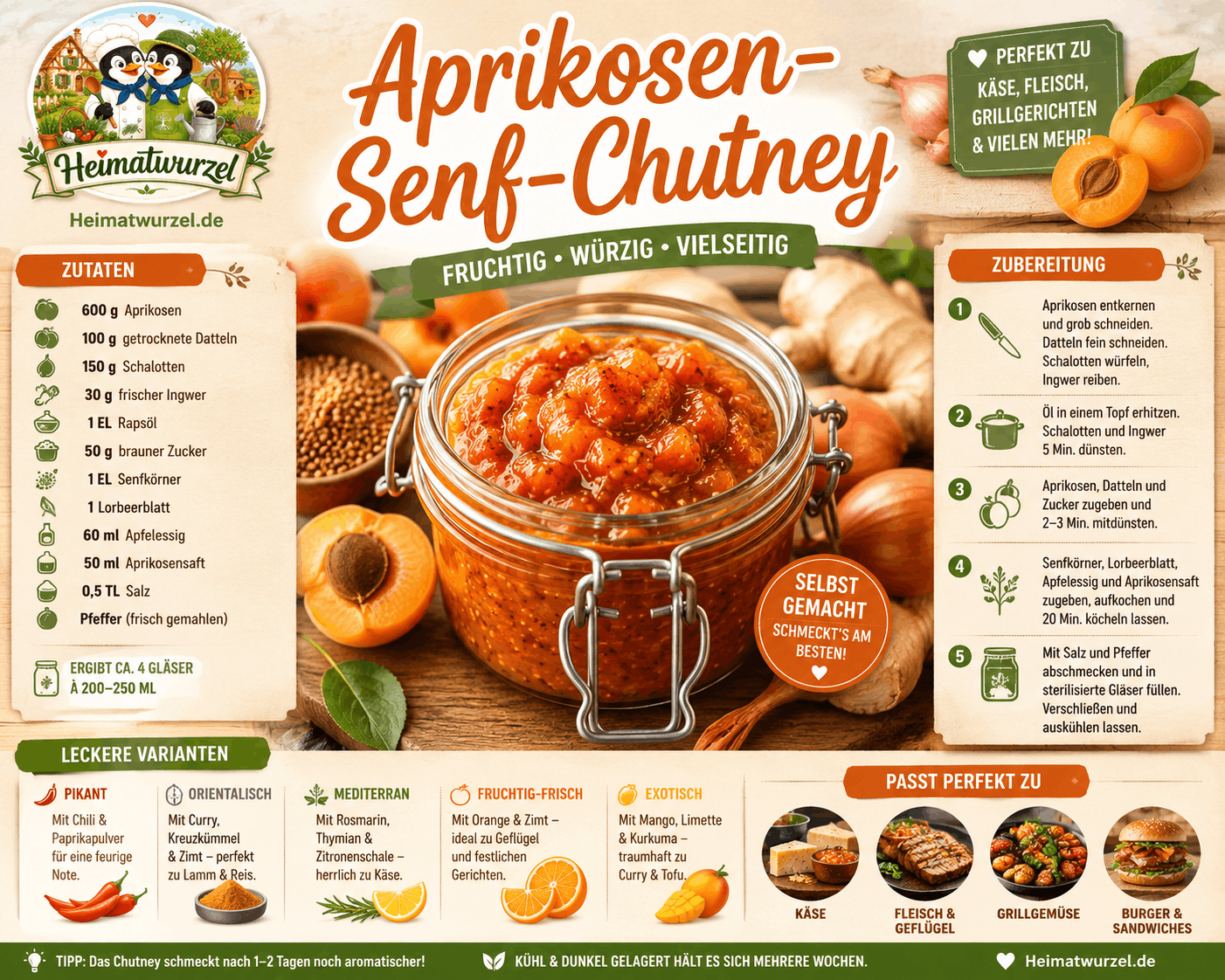Aprikosen-Senf-Chutney Rezept Infografik Aprikosen-Senf-Chutney Rezept Infografik
