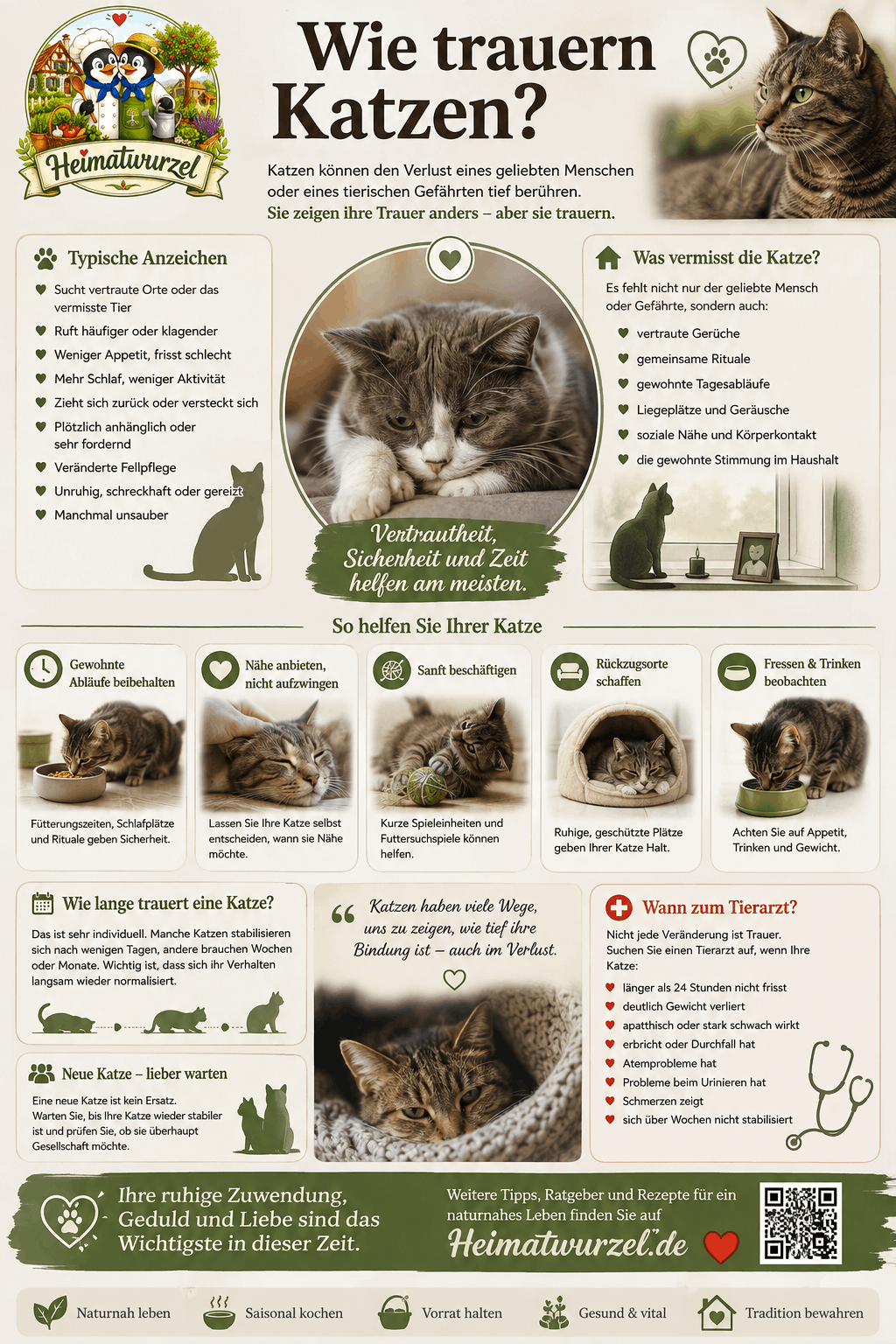 Katzen trauern: Liebe, Zeit und Sicherheit Infografik Katzen trauern: Liebe, Zeit und Sicherheit Infografik