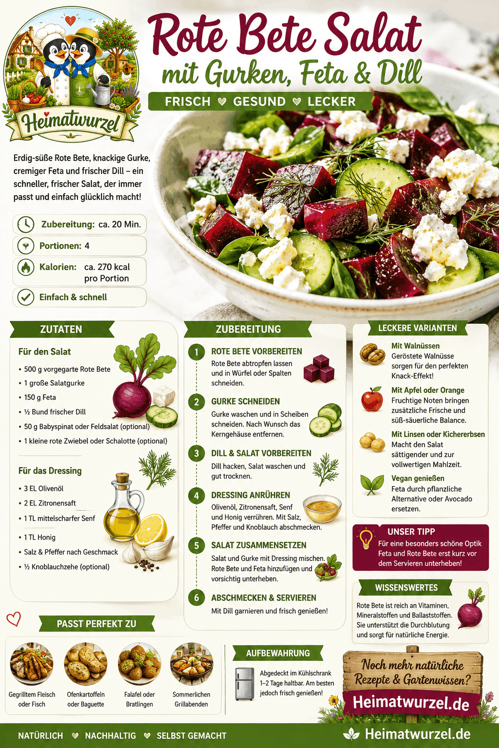 Rote Bete Salat mit Gurken, Feta und Dill Infografik Rote Bete Salat mit Gurken, Feta und Dill Infografik