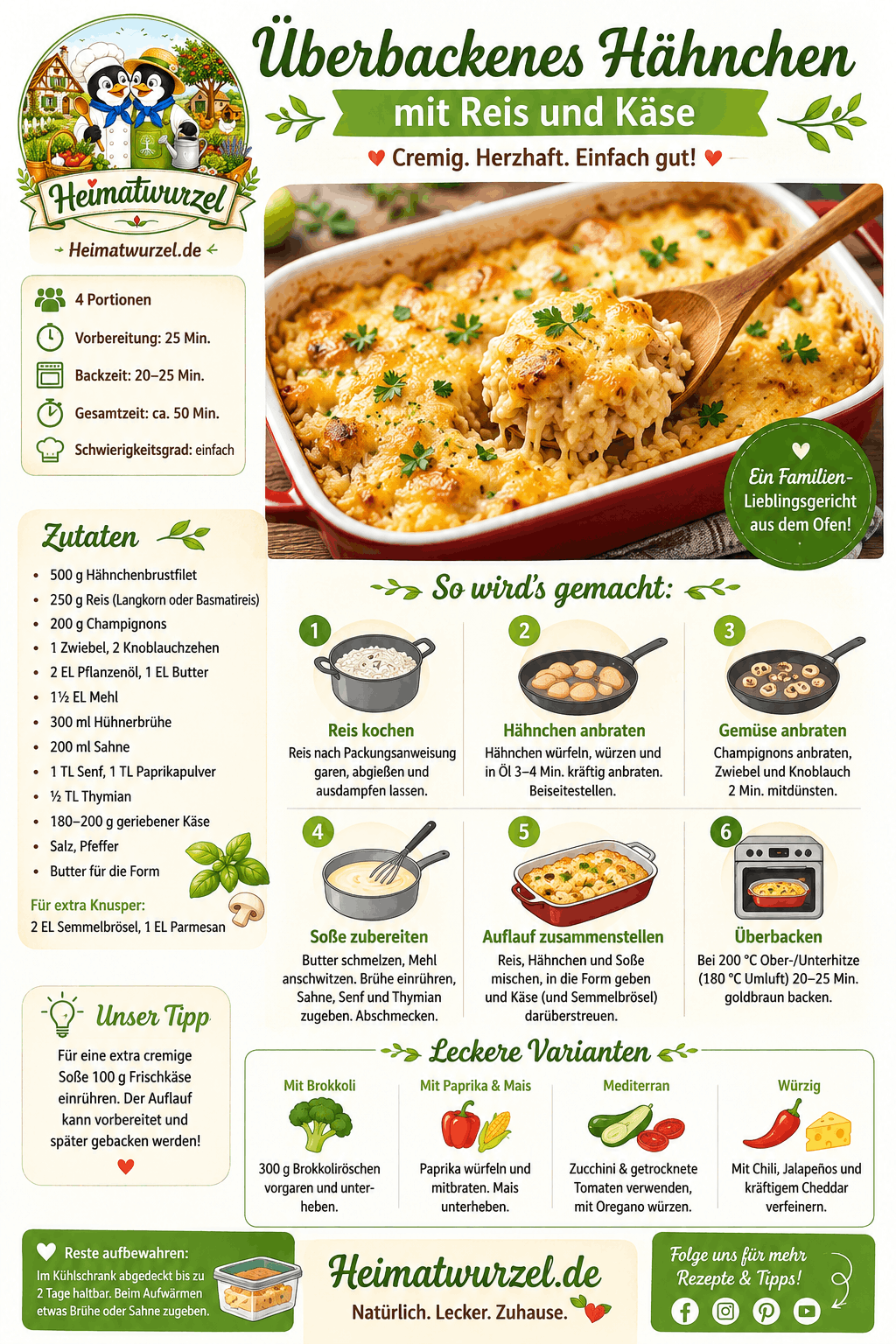 Überbackenes Hähnchen mit Reis und Käse Rezept Infografik Überbackenes Hähnchen mit Reis und Käse Rezept Infografik