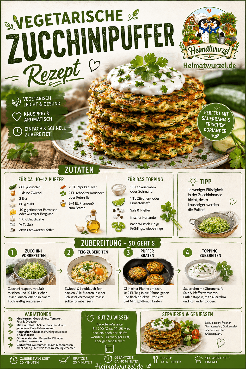 Vegetarische Zucchinipuffer Rezept Infografik Vegetarische Zucchinipuffer Rezept Infografik