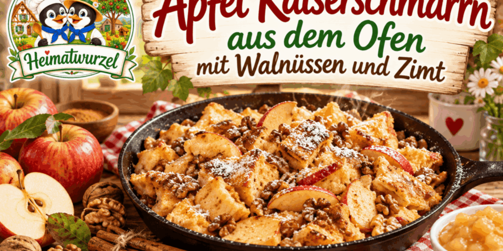 Apfel Kaiserschmarrn aus dem Ofen mit Walnüssen