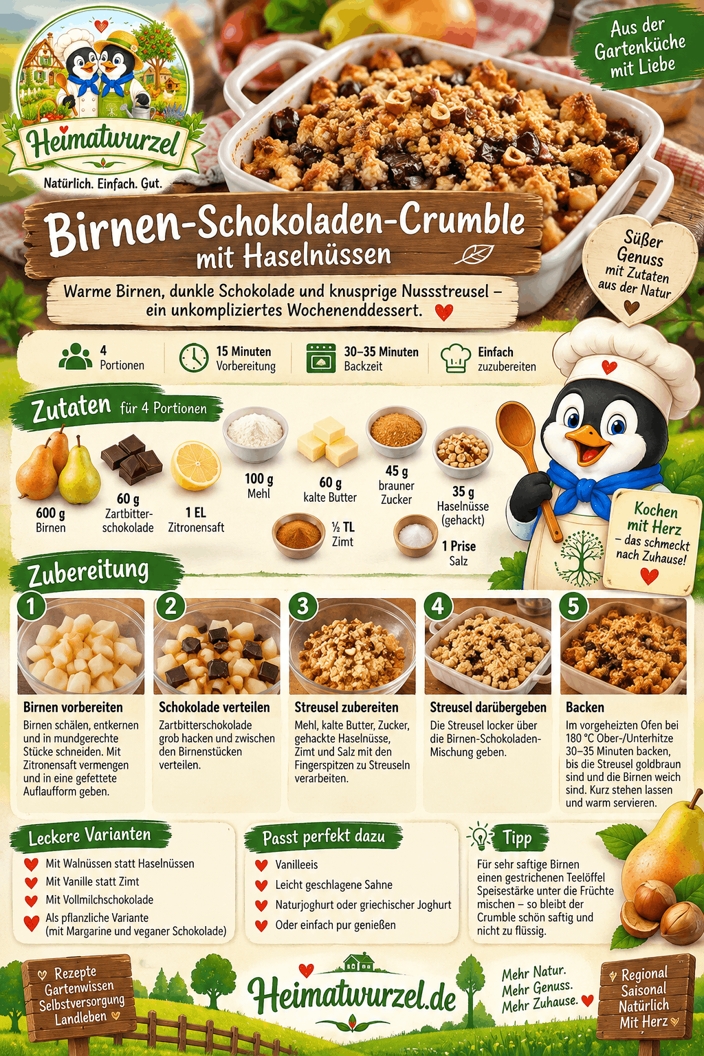 Birnen-Schokoladen-Crumble Infografik Birnen-Schokoladen-Crumble Infografik
