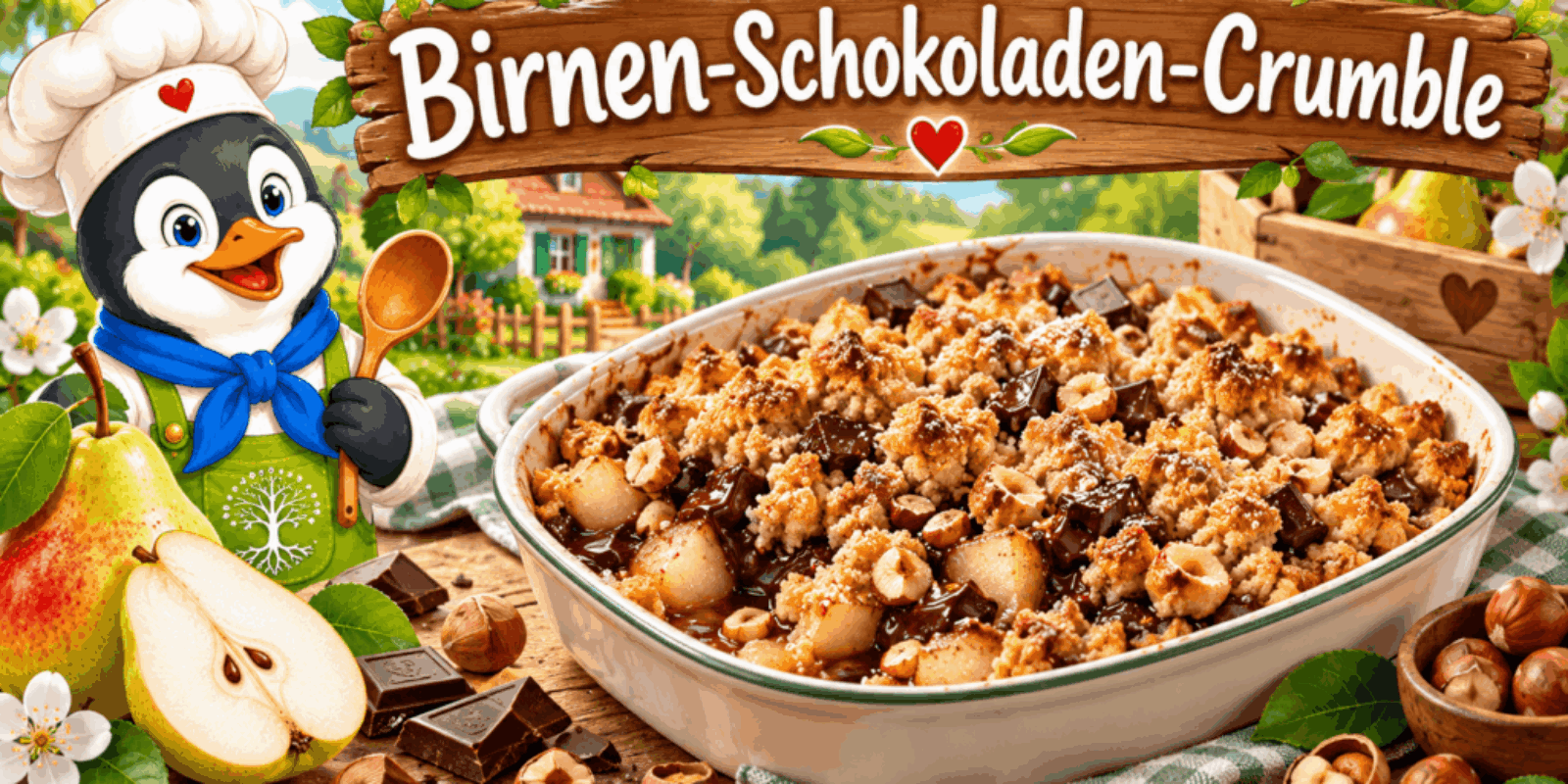Birnen-Schokoladen-Crumble mit Haselnüssen
