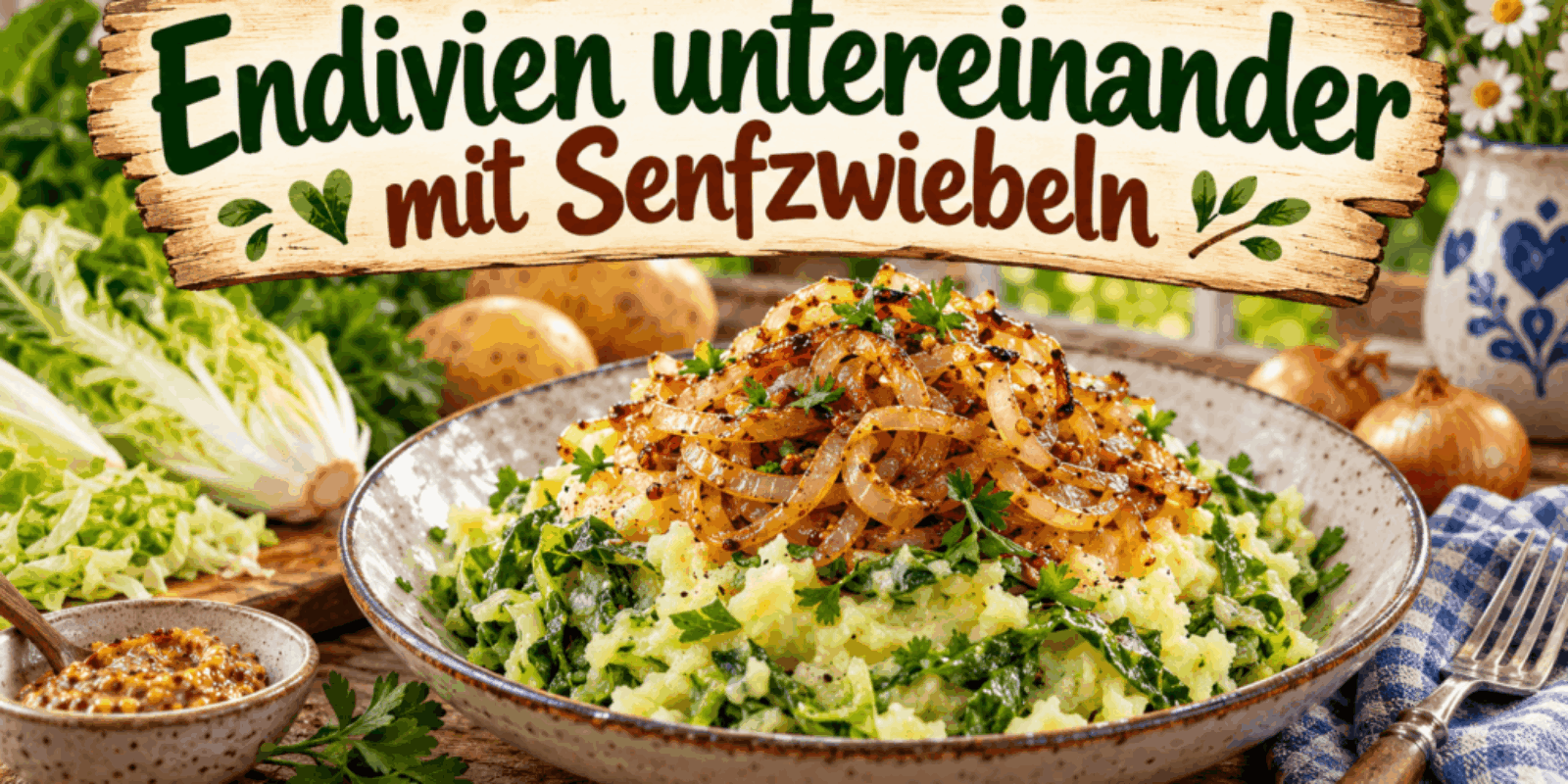 Endivien untereinander mit Senfzwiebeln