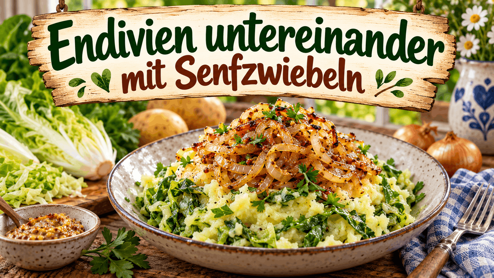 Endivien untereinander mit Senfzwiebeln Endivien untereinander mit Senfzwiebeln