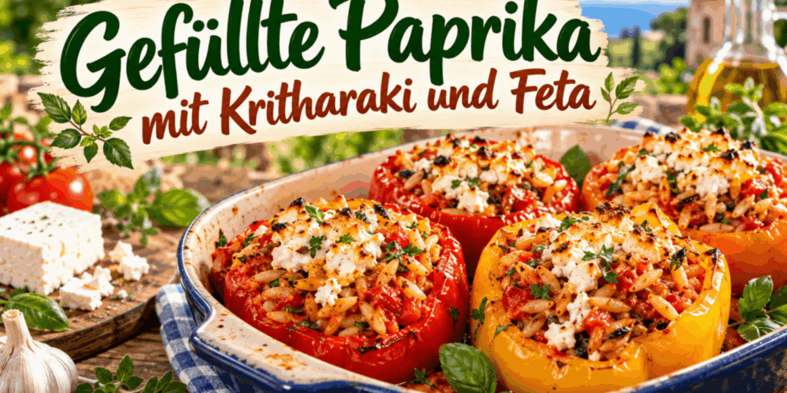 Gefüllte Paprika mit Kritharaki und Feta