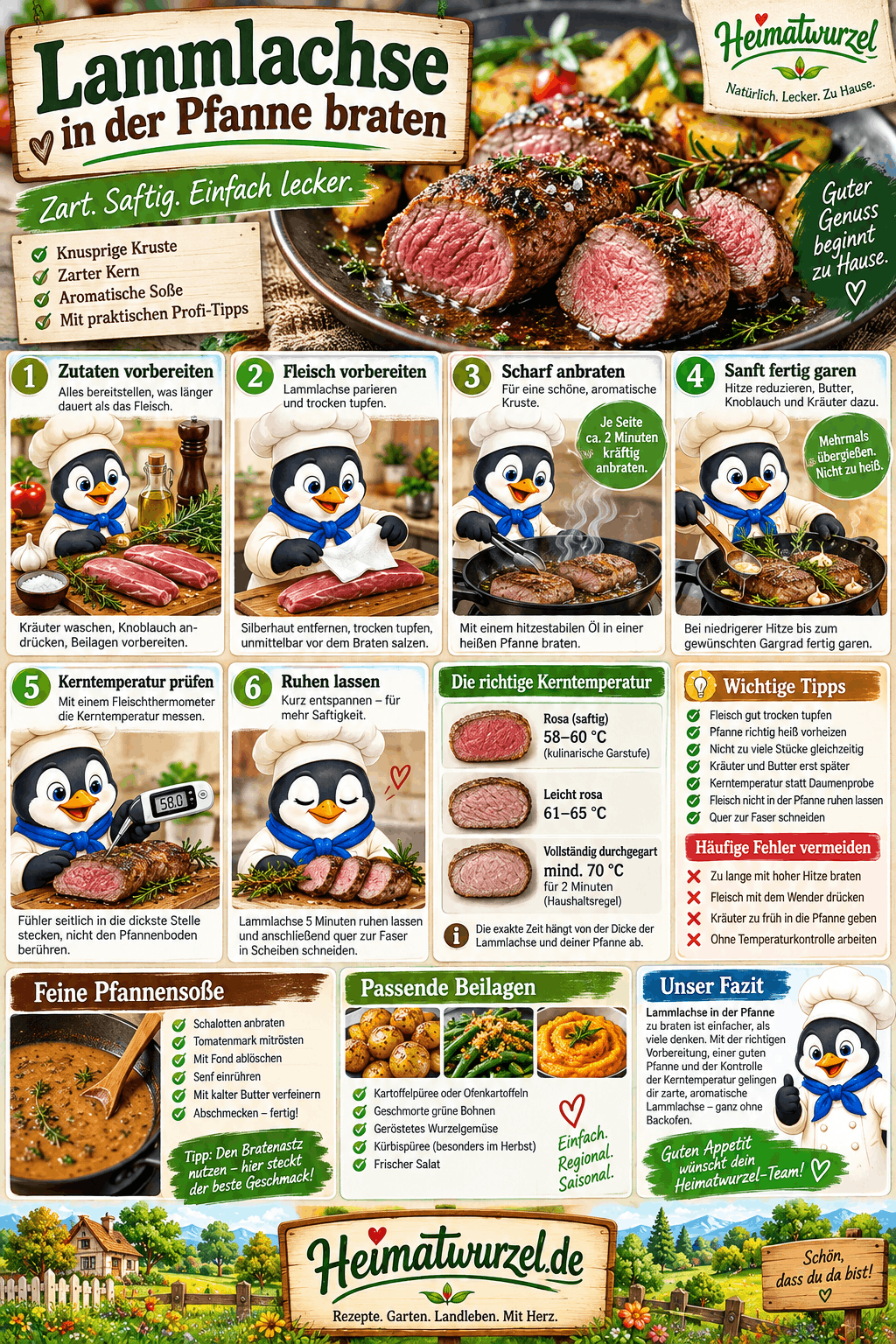 Lammlachse in der Pfanne braten Infografik Lammlachse in der Pfanne braten Infografik