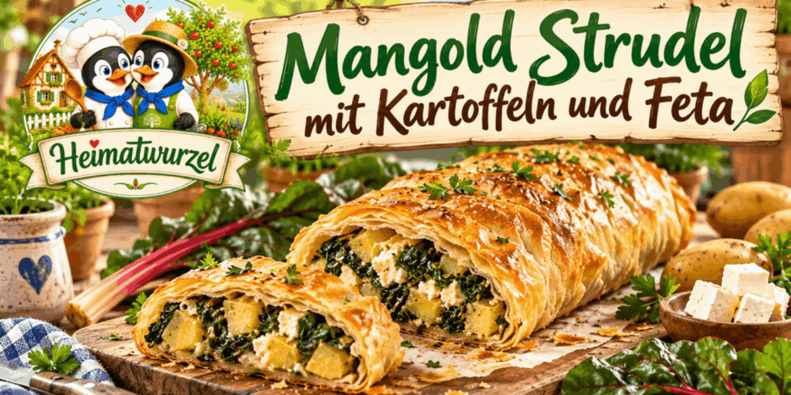 Mangold Strudel mit Kartoffeln und Feta