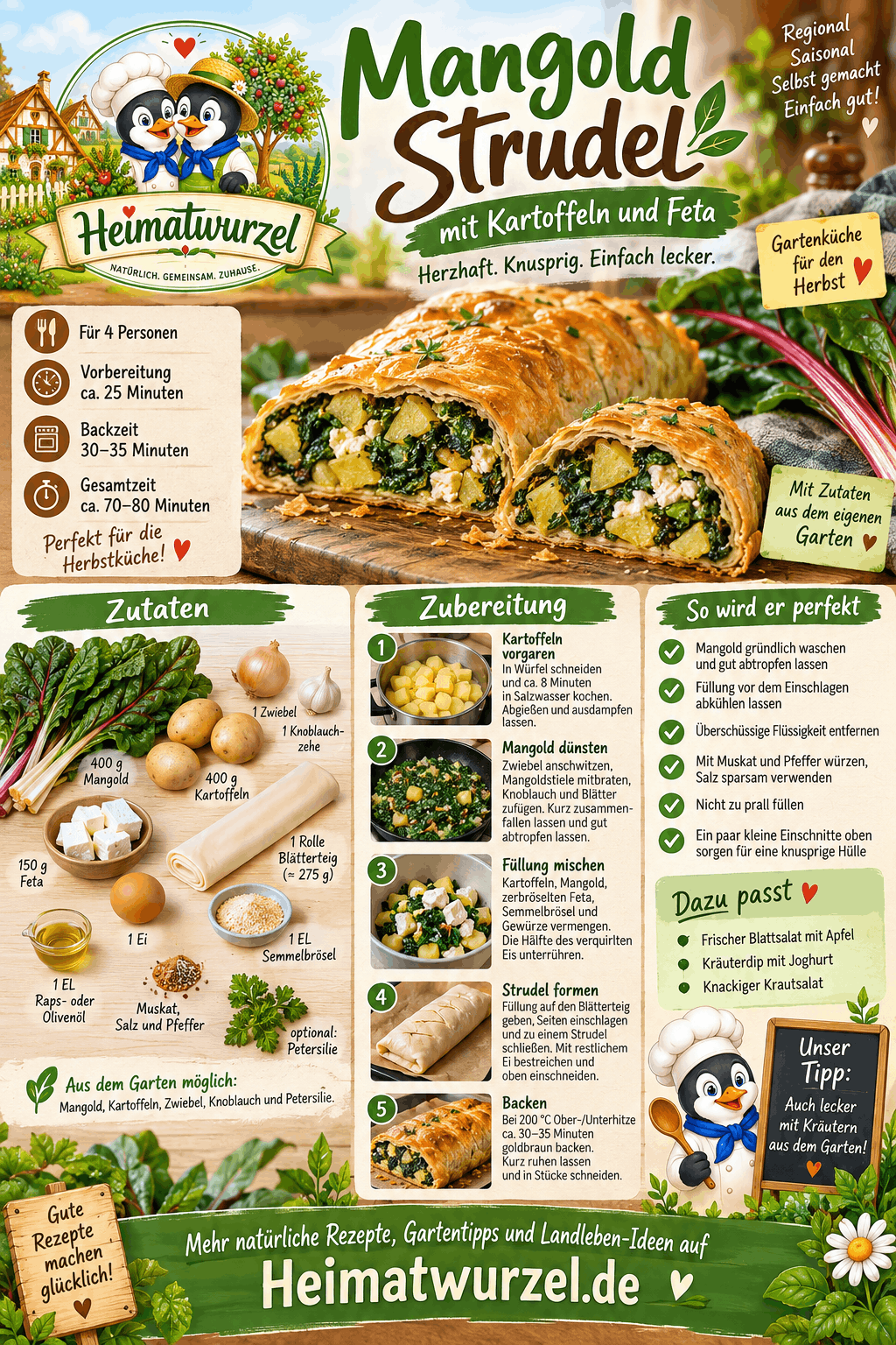 Mangold Strudel mit Kartoffeln und Feta Infografik Mangold Strudel mit Kartoffeln und Feta Infografik