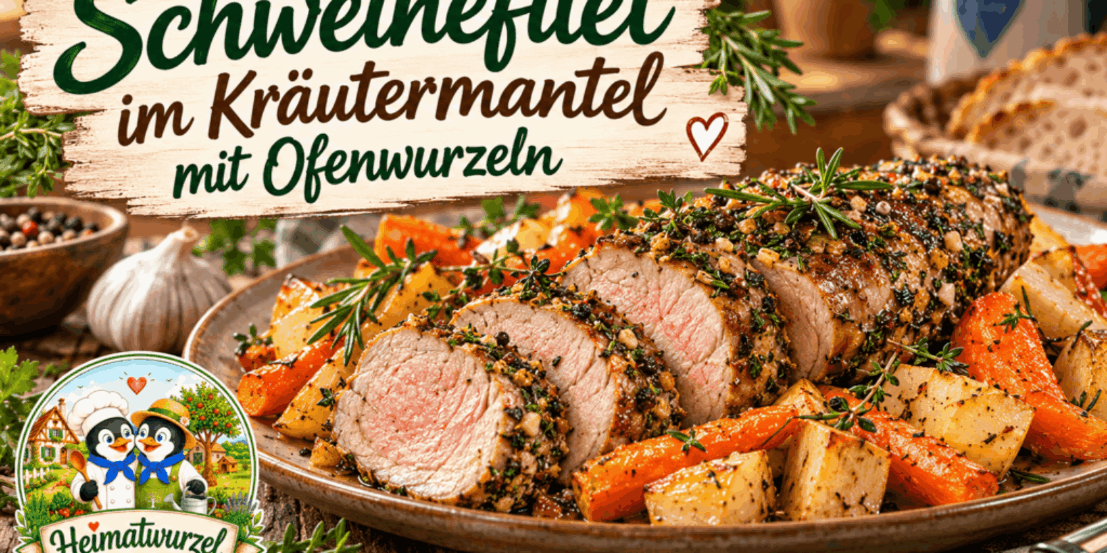 Schweinefilet im Kräutermantel mit Ofenwurzeln