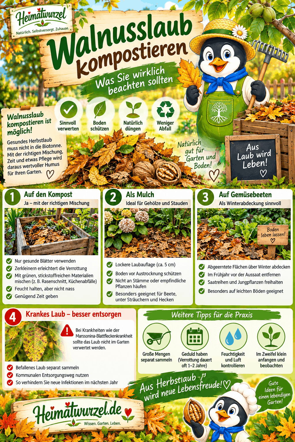 Walnusslaub kompostieren Infografik Walnusslaub kompostieren Infografik