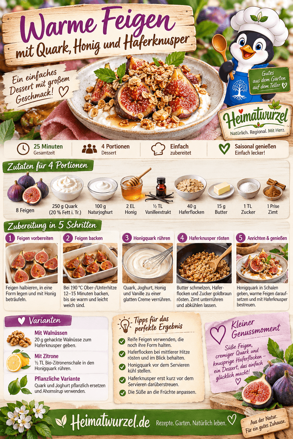 Warme Feigen mit Quark, Honig und Haferknusper Infografik Warme Feigen mit Quark, Honig und Haferknusper Infografik