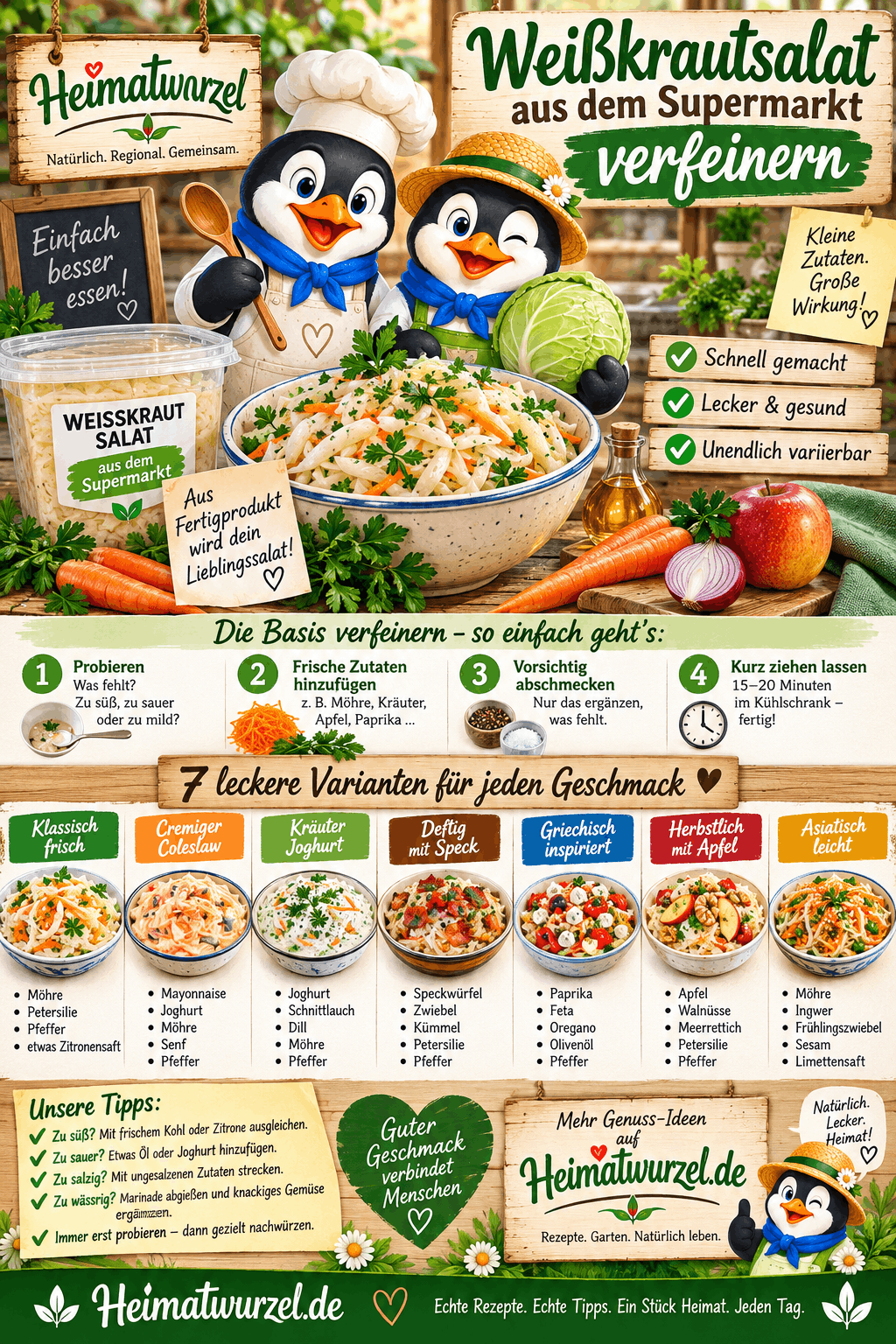 Weißkrautsalat aus dem Supermarkt verfeinern Infografik Weißkrautsalat aus dem Supermarkt verfeinern Infografik