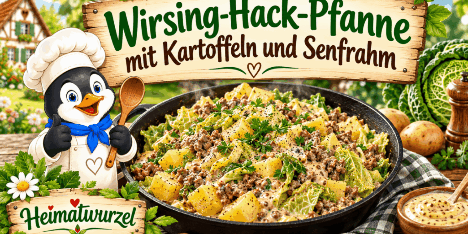 Wirsing-Hack-Pfanne mit Kartoffeln und Senfrahm