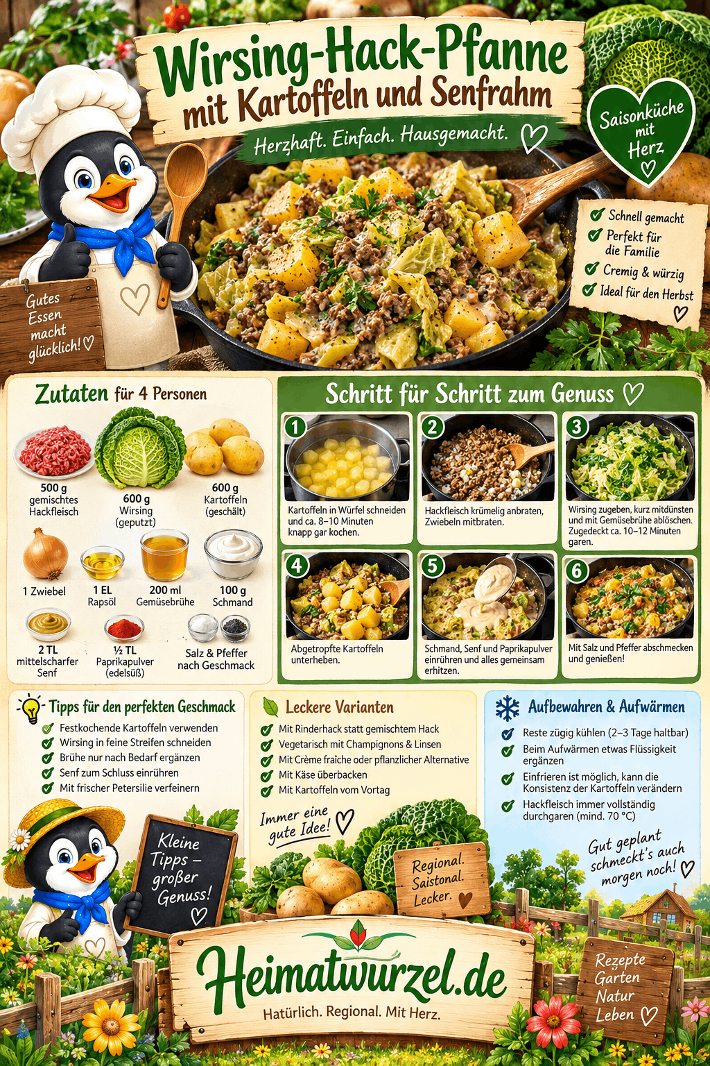 Wirsing-Hack-Pfanne mit Kartoffeln und Senfrahm Infografik Wirsing-Hack-Pfanne mit Kartoffeln und Senfrahm Infografik