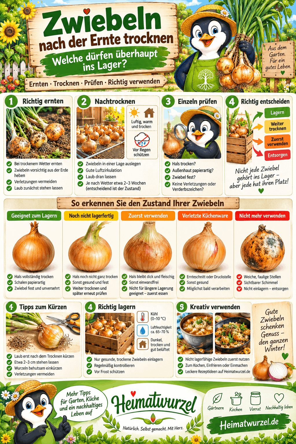 Zwiebeln nach der Ernte trocknen Infografik Zwiebeln nach der Ernte trocknen Infografik