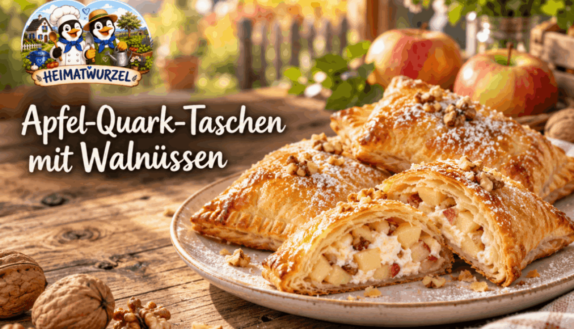 Apfel-Quark-Taschen mit Walnüssen