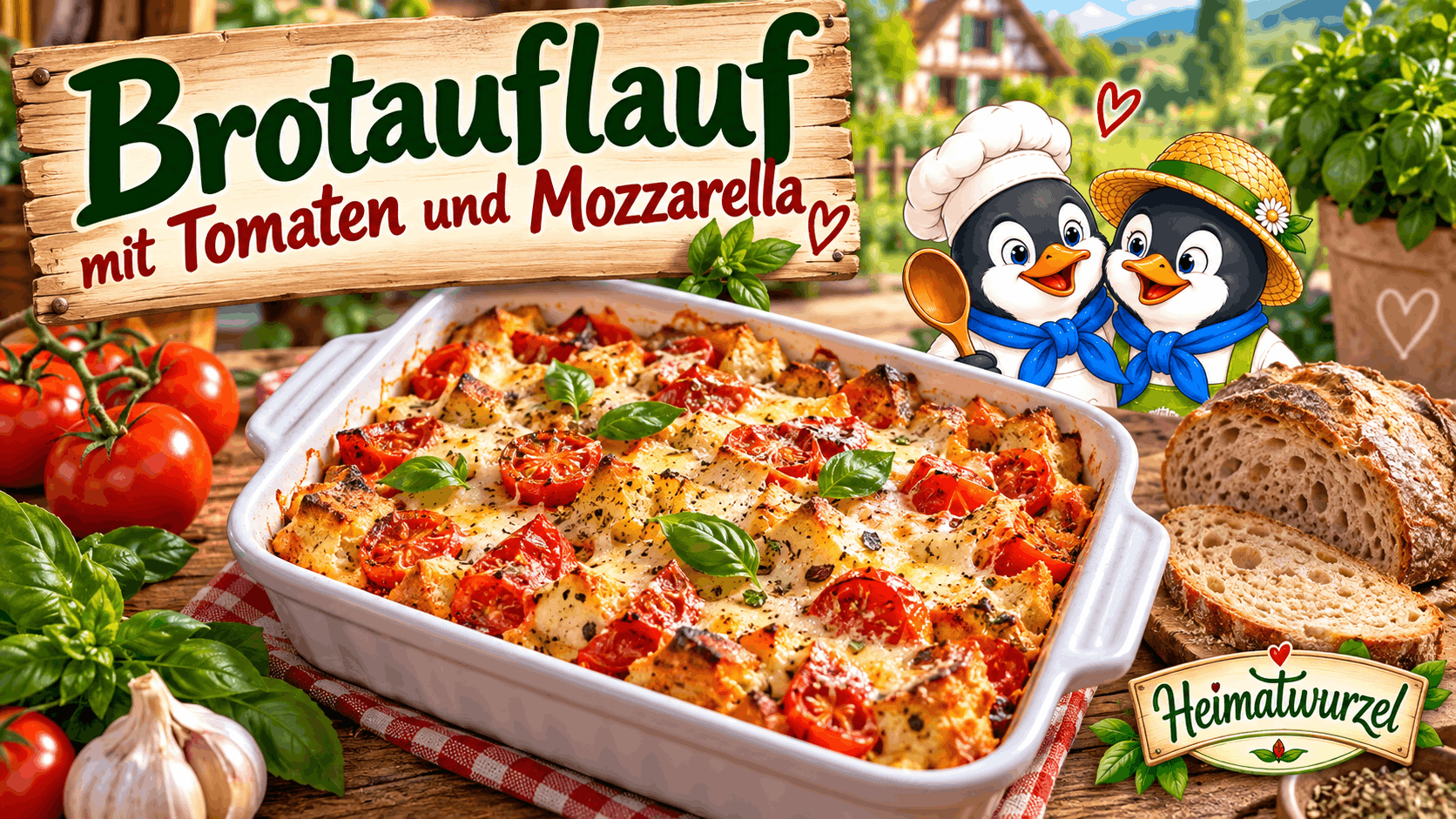Brotauflauf mit Tomaten und Mozzarella Brotauflauf mit Tomaten und Mozzarella