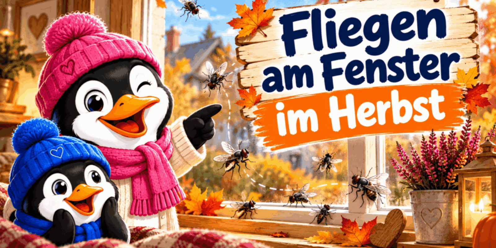 Fliegen am Fenster im Herbst