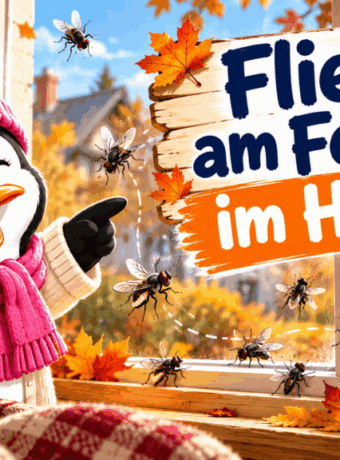 Fliegen am Fenster im Herbst