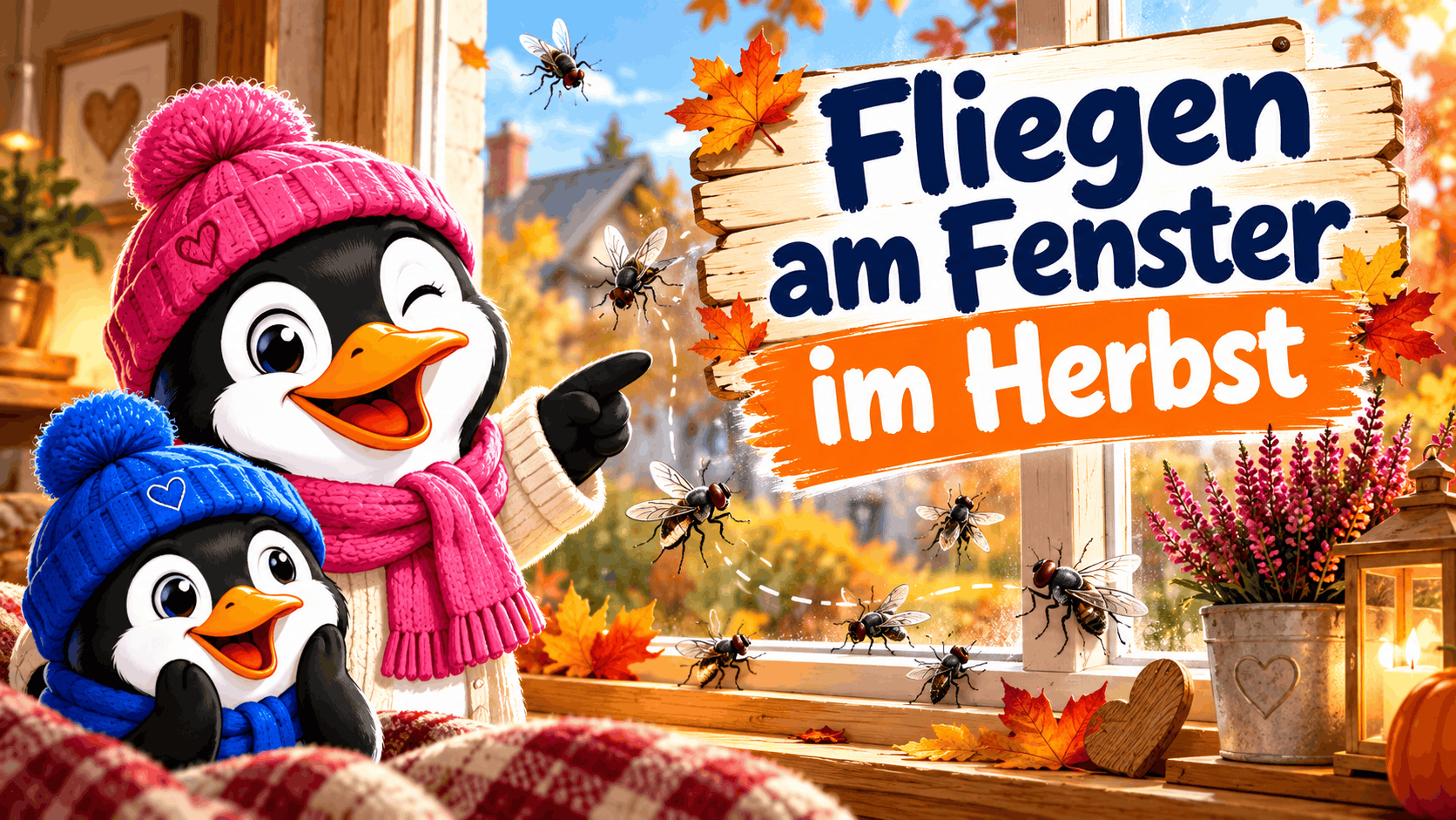 Fliegen am Fenster im Herbst Fliegen am Fenster im Herbst