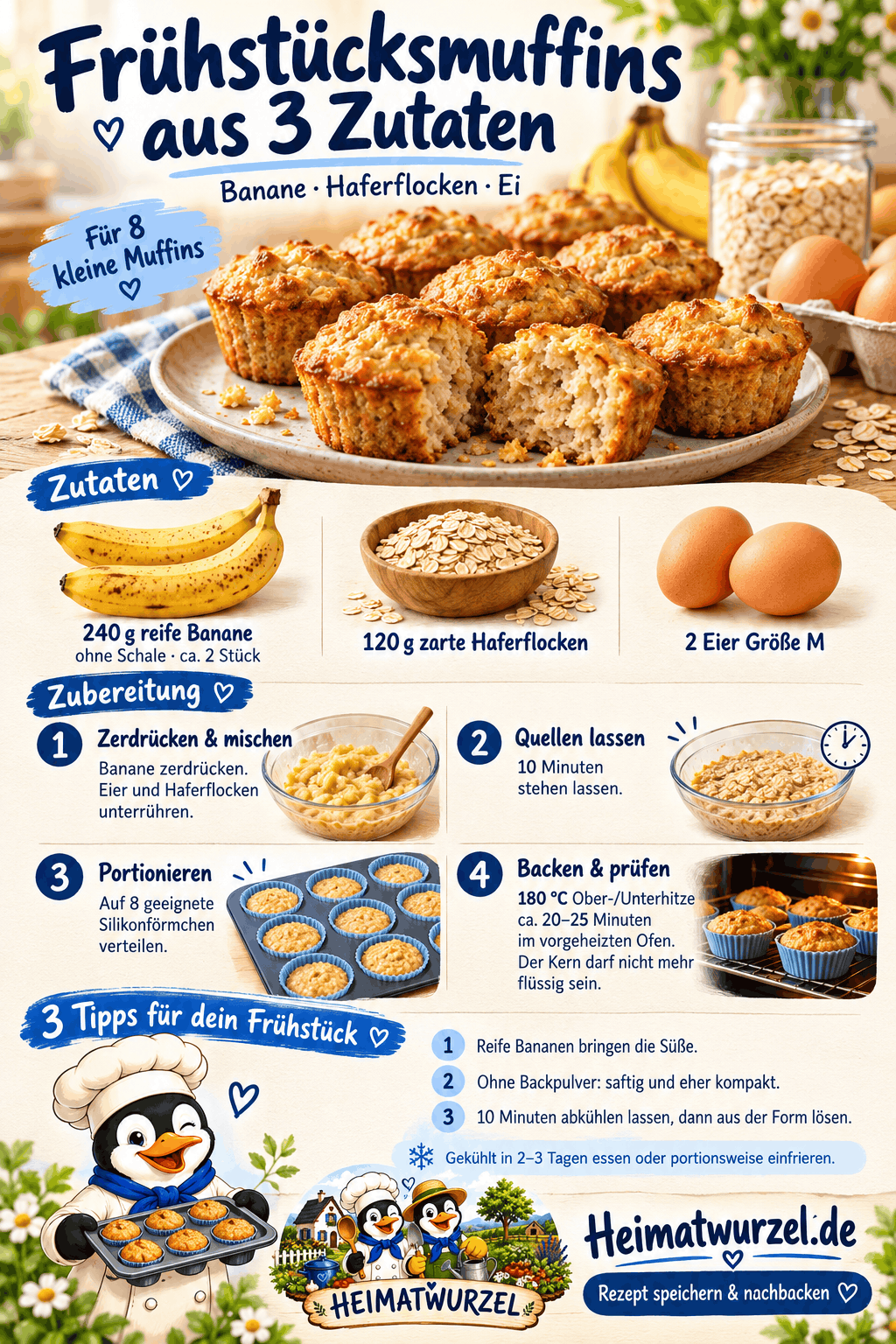 Frühstücksmuffins aus 3 Zutaten Infografik Frühstücksmuffins aus 3 Zutaten Infografik