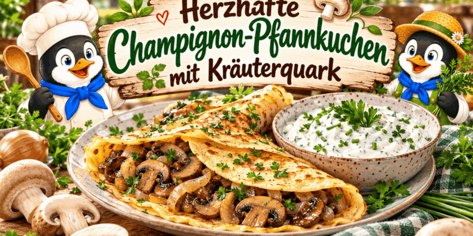 Herzhafte Champignon-Pfannkuchen mit Kräuterquark