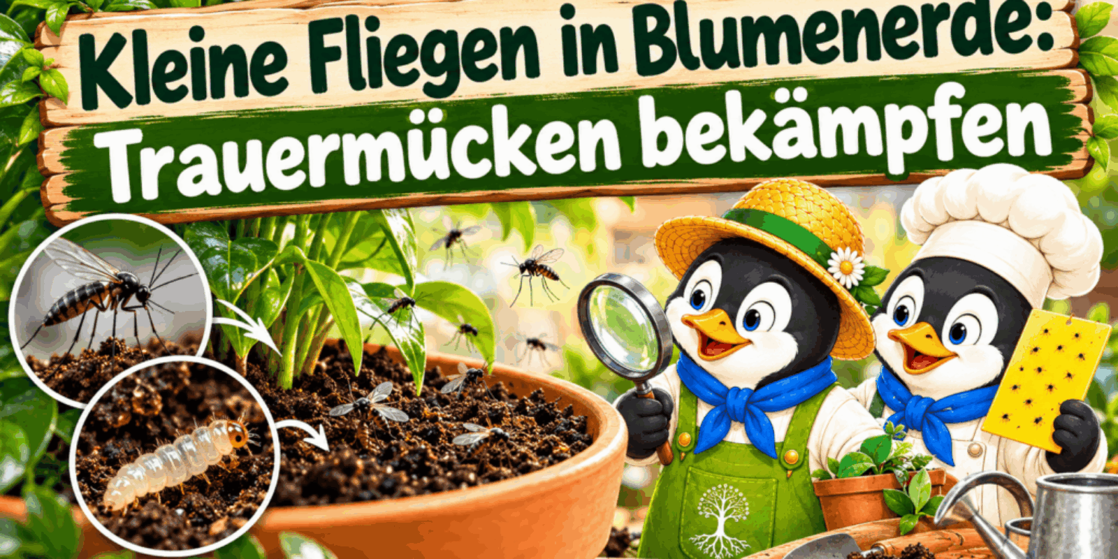 Kleine Fliegen in Blumenerde
