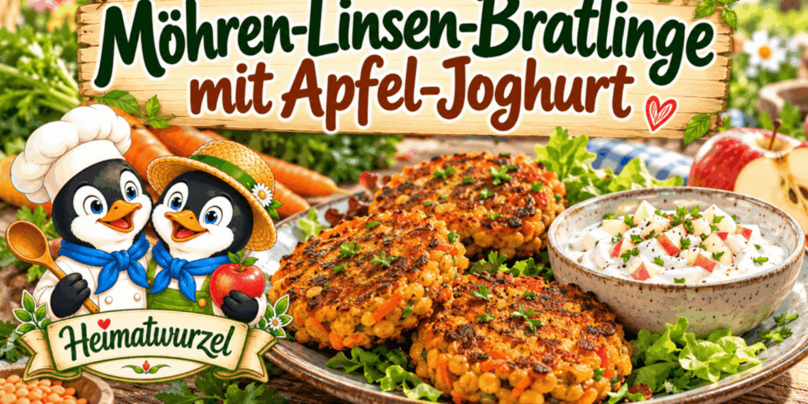 Möhren-Linsen-Bratlinge mit Apfel-Joghurt