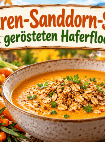 Möhren-Sanddorn-Suppe mit gerösteten Haferflocken