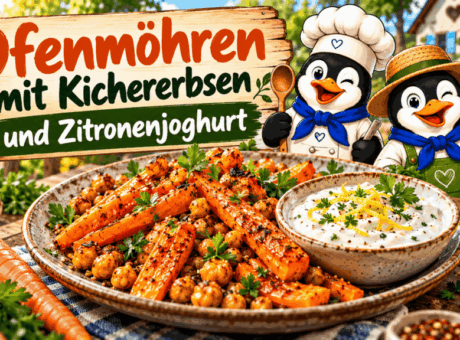 Ofenmöhren mit Kichererbsen und Zitronenjoghurt