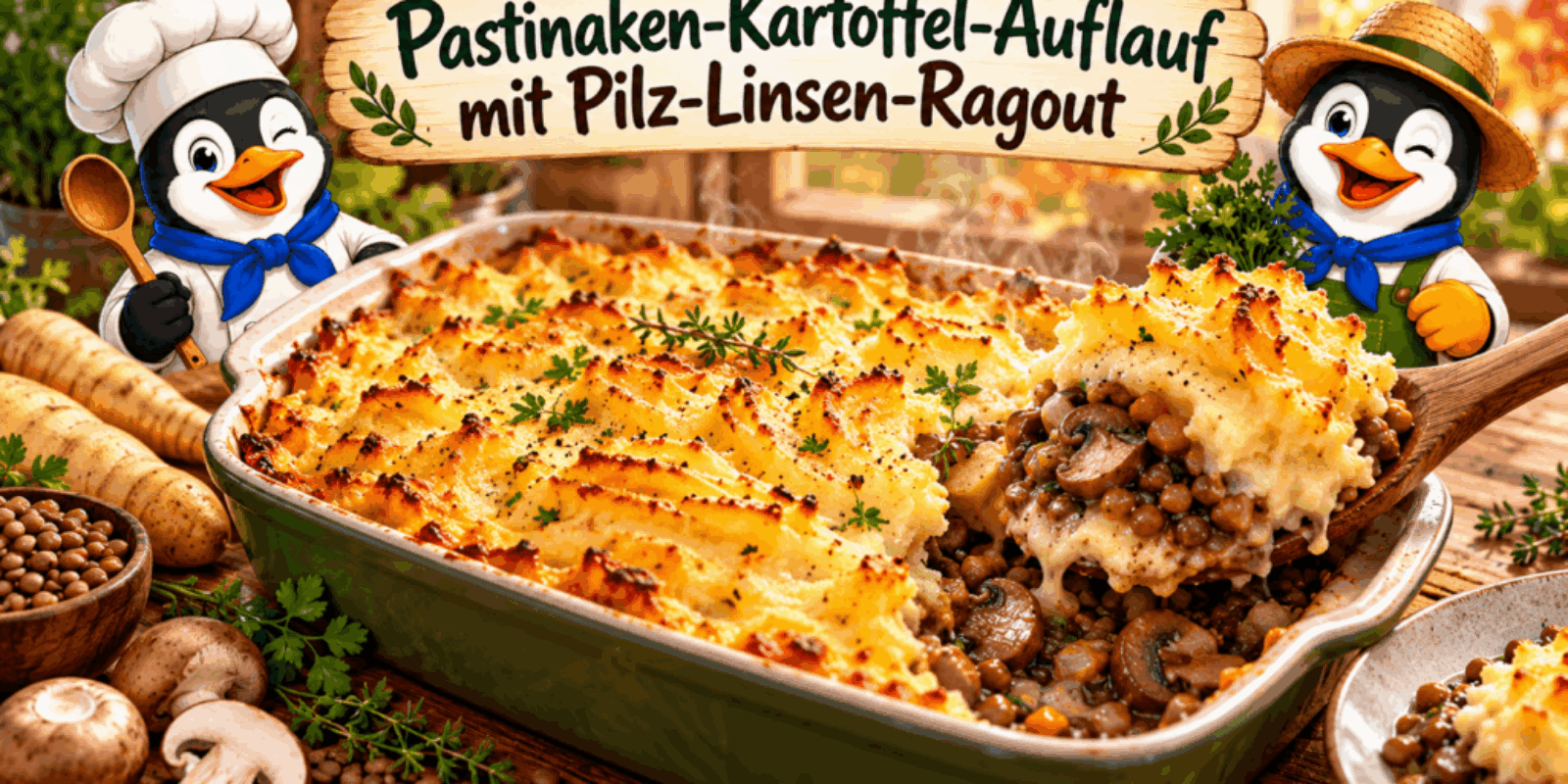 Pastinakenauflauf mit Linsen