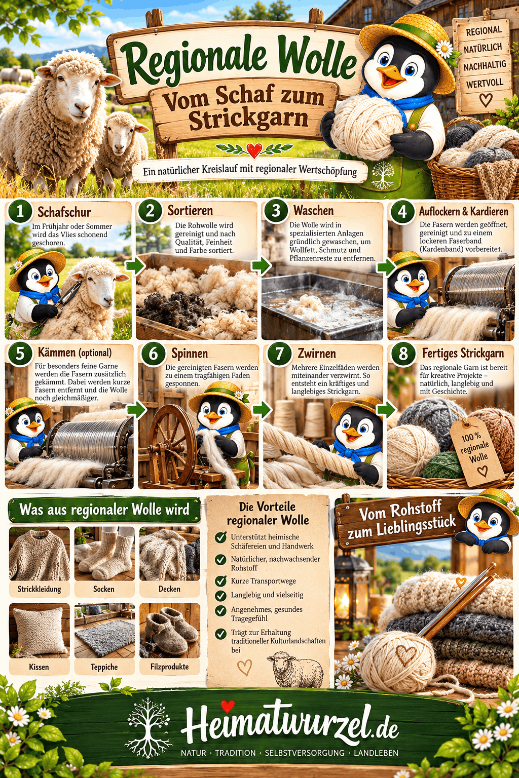 Regionale Wolle: Vom Schaf zum Strickgarn Infografik Regionale Wolle: Vom Schaf zum Strickgarn Infografik