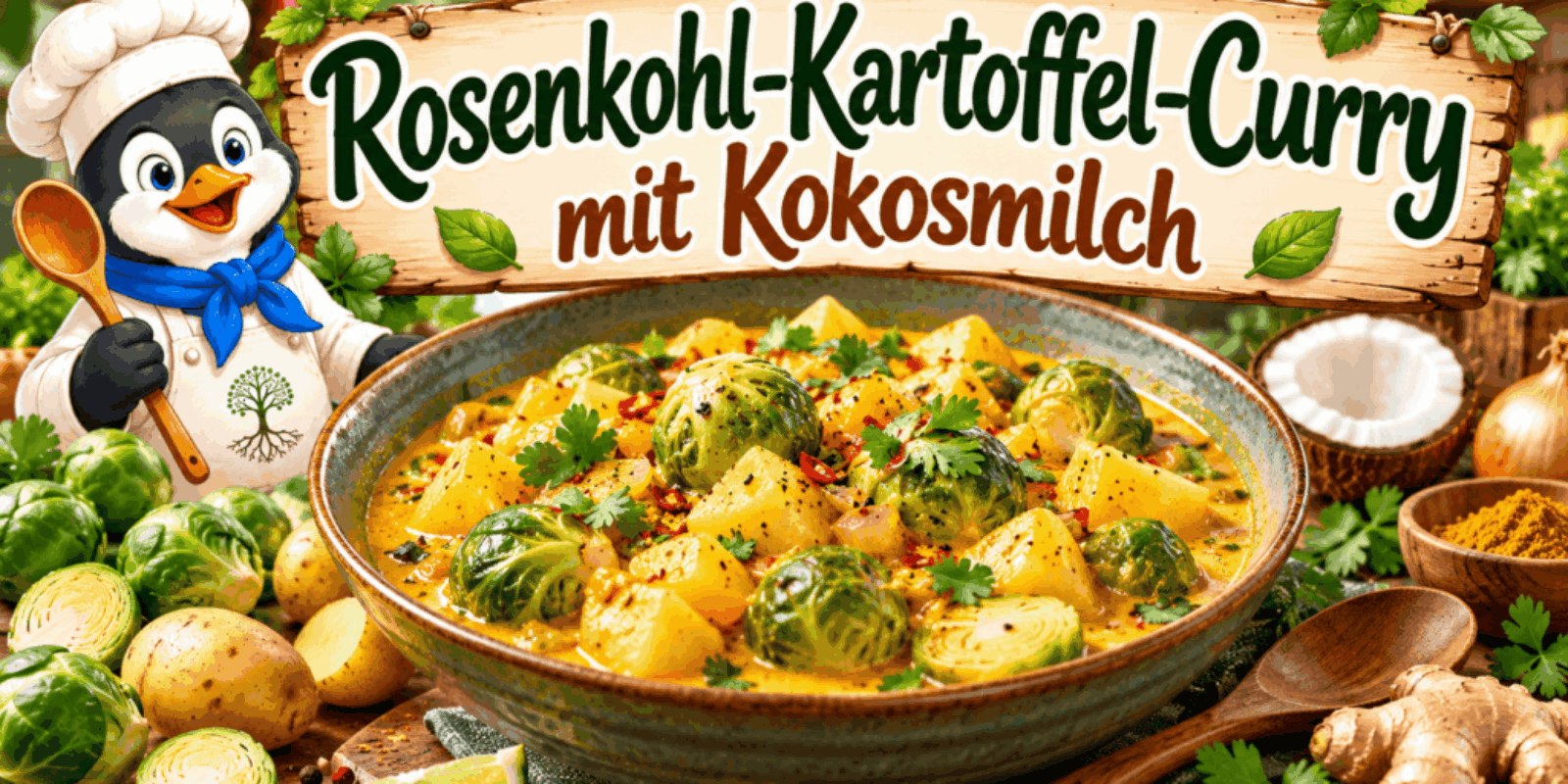 Rosenkohl Kartoffel Curry mit Kokosmilch