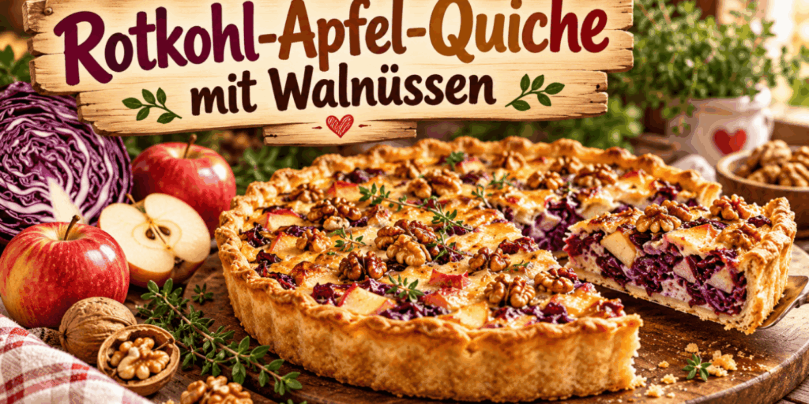 Rotkohl-Apfel-Quiche mit Walnüssen