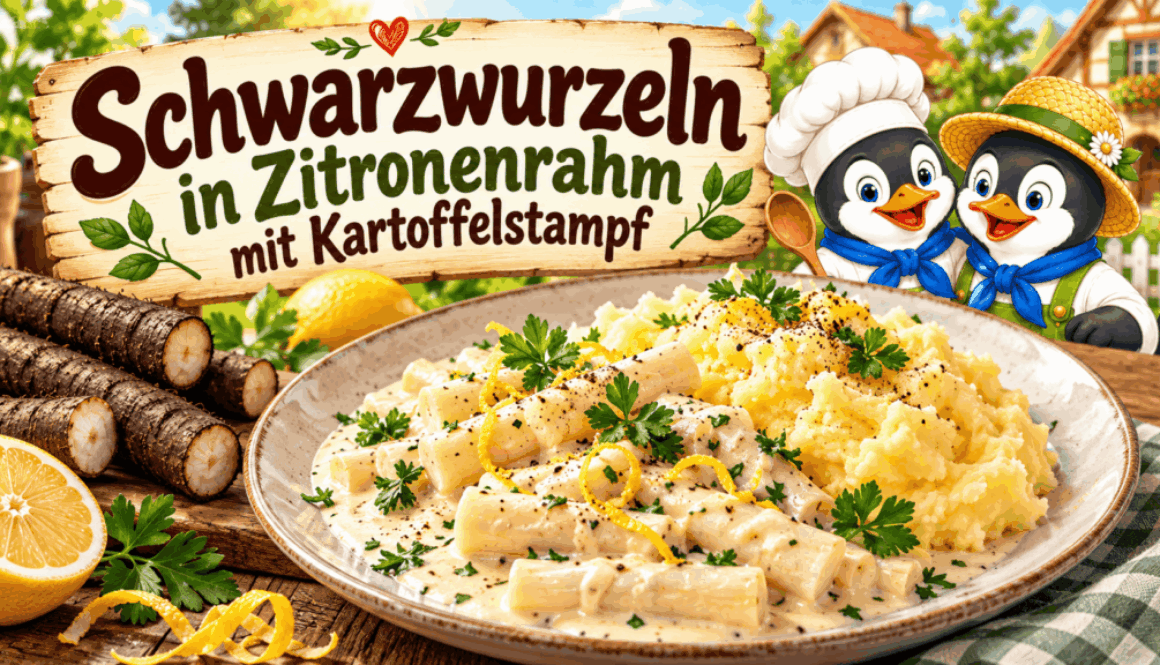 Schwarzwurzeln in Zitronenrahm mit Kartoffelstampf